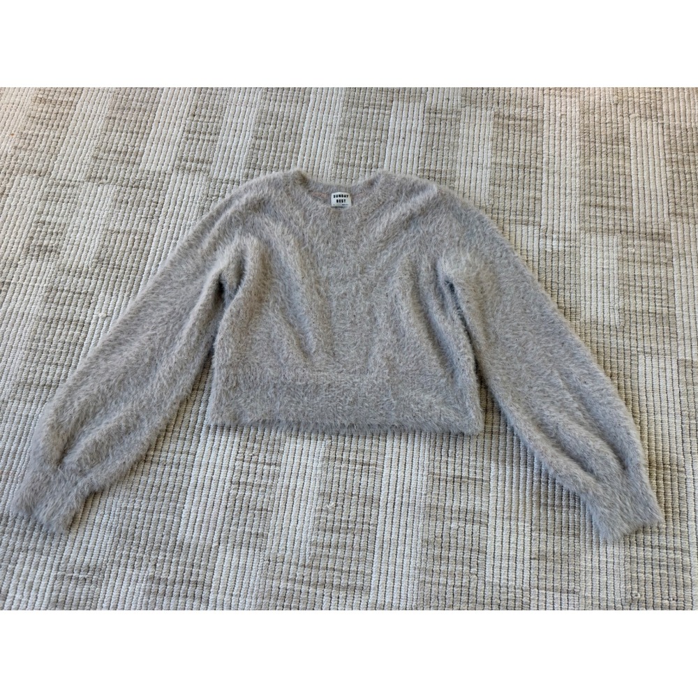 Sunday Best Aritzia Gray Metallic Fuzzy Balloon Sleeve Sweater Size S 80137